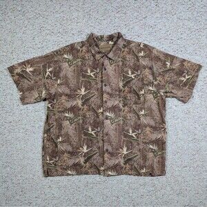Magellan Sportswear Button Shirt Mens XXL Brown Bird Of Paradise Pocket Casual